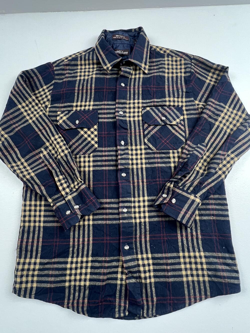 Vintage Northwest Territory Shirt Mens Medium Blue Plaid Flannel Lined Button Up